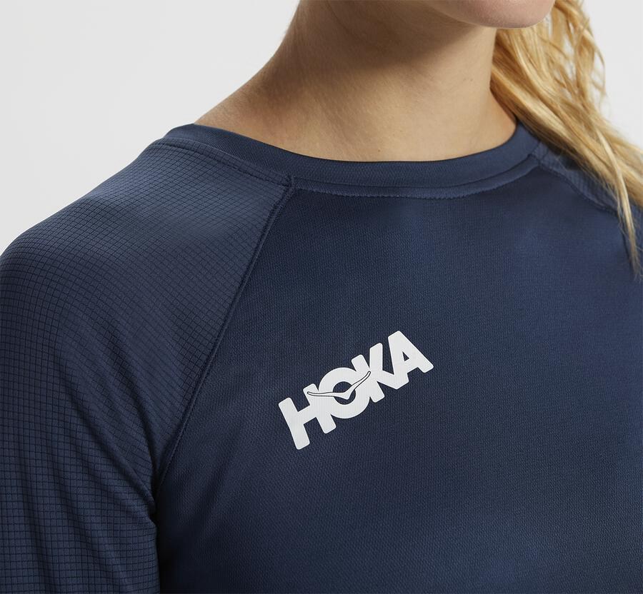 Top Hoka One One Mujer Azul Marino - Performance 3/4 Sleeve - HDTI83160